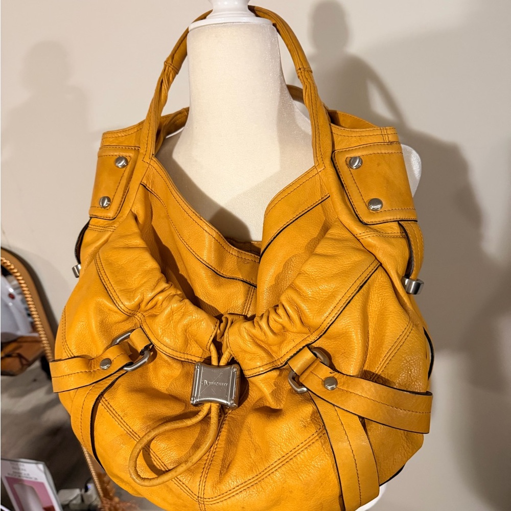 b. makowsky Mustard Yellow Leather Hobo Bag